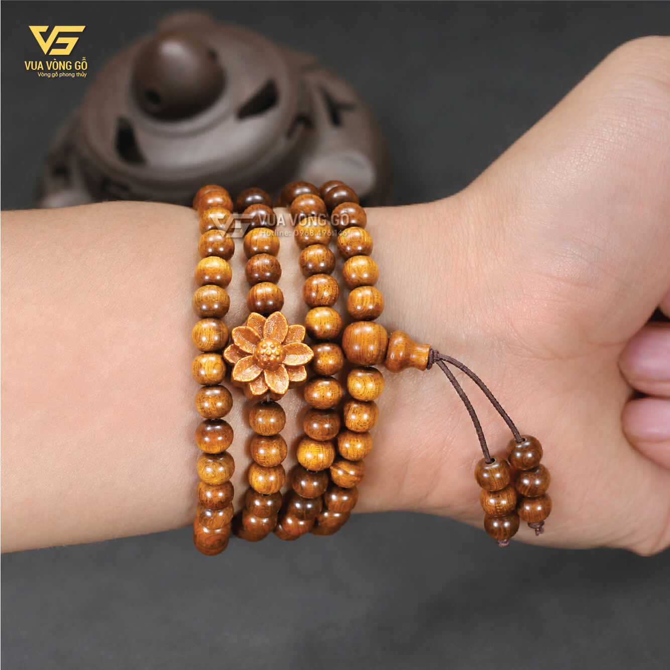 Chuỗi vòng Bách Xanh 108 hạt tròn, tiện nhẵn từng hạt, giữ nguyên màu sắc và thớ gỗ tự nhiên.
