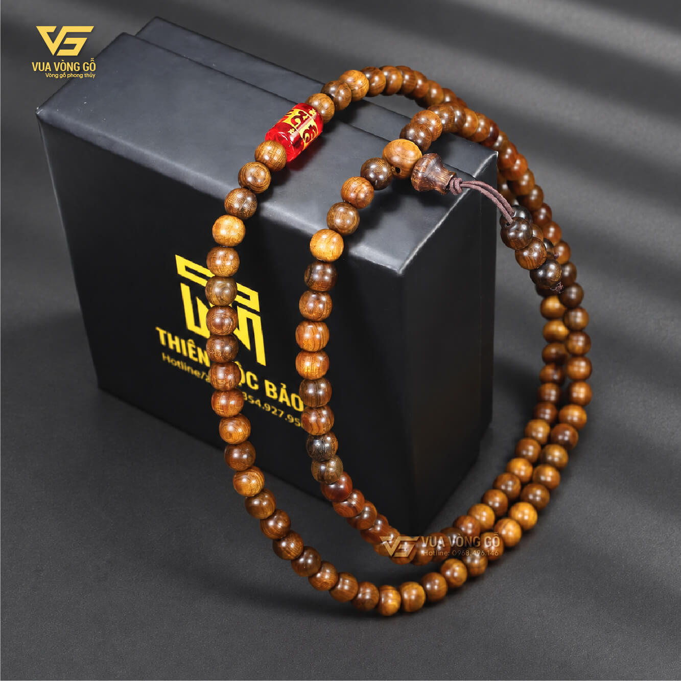 Tràng 108 hạt Bách Xanh Mộc Châu phối Lu Thống Omani, hạt tròn đều, giữ mộc không phủ bóng
