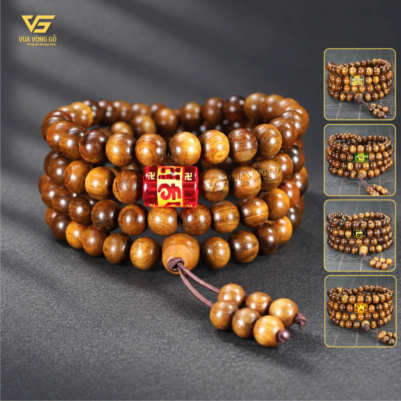 Vòng tay gỗ Bách Xanh 108 hạt mix Lu Thống Omani, gỗ Mộc Châu thơm tự nhiên, dành cho nam nữ