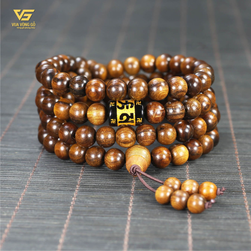 Vòng Bách Xanh 108 hạt mix Lu Thống Omani đen, màu tượng trưng hành Thủy và Mộc