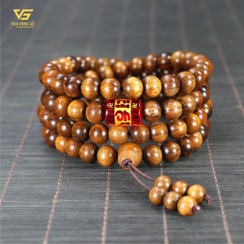 Vòng Bách Xanh 108 hạt mix Lu Thống Omani đỏ, màu tượng trưng hành Hỏa và Thổ