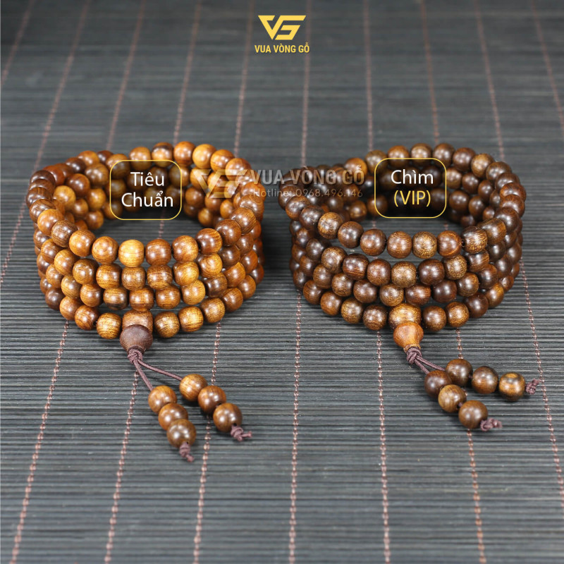 Vòng gỗ Bách Xanh 108 hạt loại Thường và Chìm nước VIP