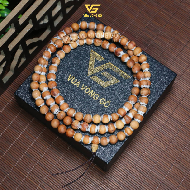 Vòng tay tràng 108 hạt gỗ tự nhiên để mộc, tiện thủ công, phù hợp đeo tay hoặc đeo cổ