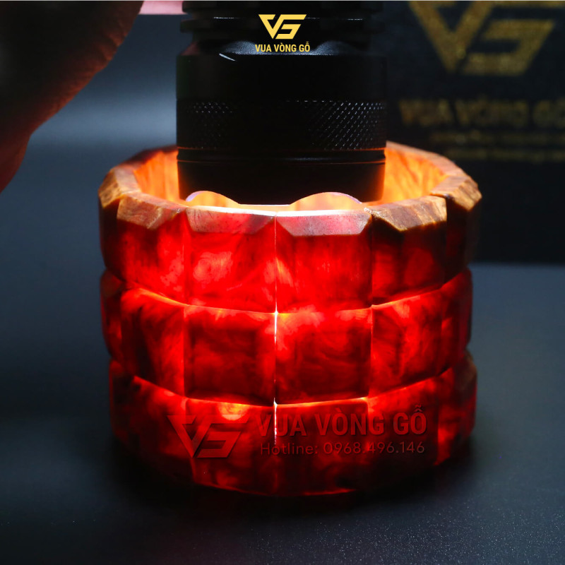 Vòng gỗ Huyết Long Bản lách Nu xoắn, gỗ đỏ tự nhiên, bản lách vuông cao cấp