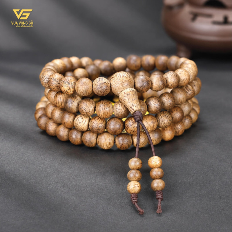 Vòng tay gỗ Trầm Hương 108 hạt tốc vườn tự nhiên, hương thơm ngọt nhẹ, size 6mm và 8mm cho nam nữ