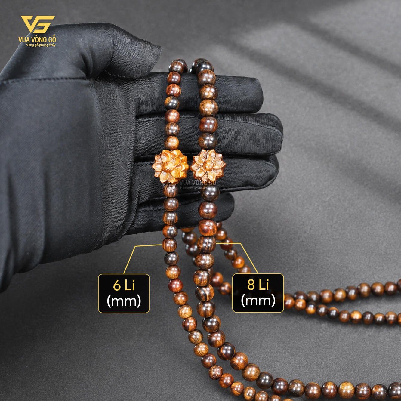 Vòng gỗ Bách xannh 108 hạt mix Hoa sen với đủ size 6mm, 8mm cho Nam và Nữ